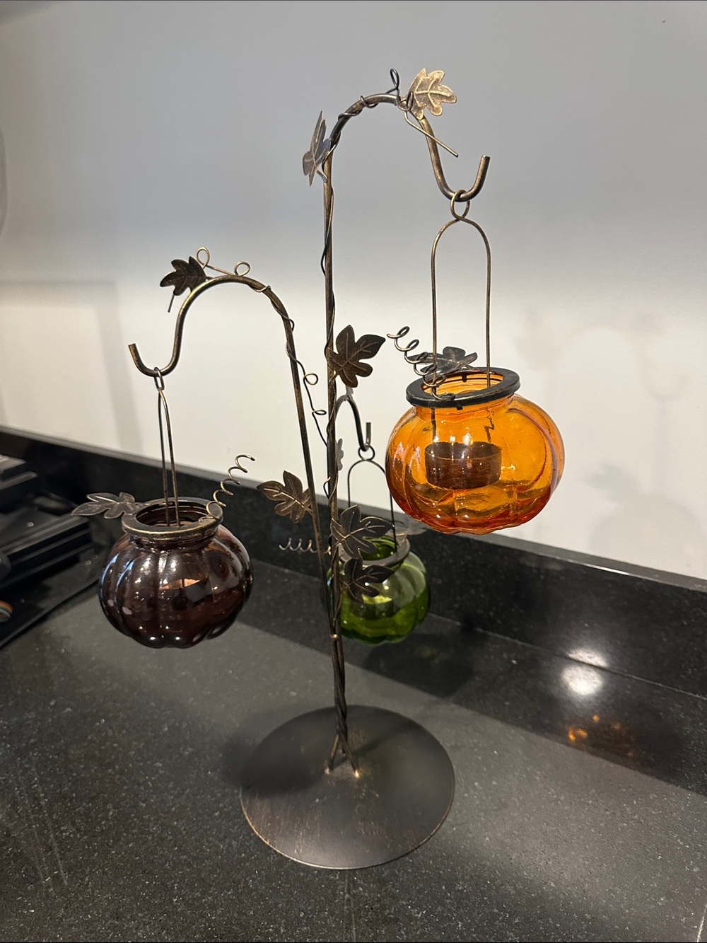 Pier 1 Imports Fall Hanging Glass Votive Trio - Green, Amber, Brown